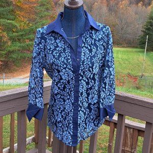 Mishca Lace Button Up Top Collar Blouse M NWT
